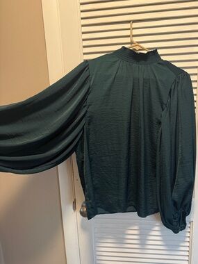 CeCe Dark Teal Smocked Neck Long Sleeve Blouse